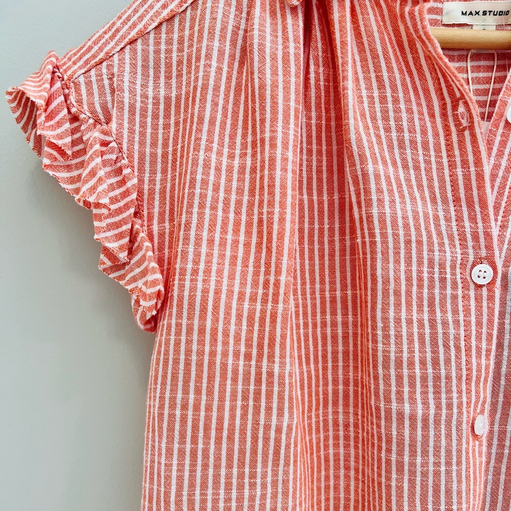Max Studio orange and white striped button down shirt with ruffle sleeves size S - Picture 7 of 7